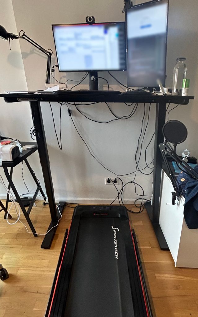 My walking pad setup. Not tidy but does the job